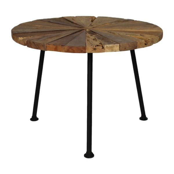 Odkladací stolík z teakového dreva s čiernymi nohami HSM Collection Sun Stick, ⌀ 60 cm