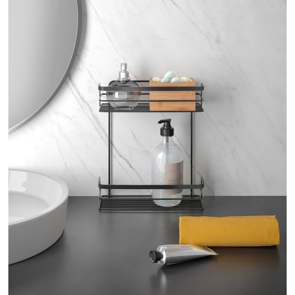 Čierna dvojposchodová kúpeľňová polička Metaltex Origin Lava-image-1