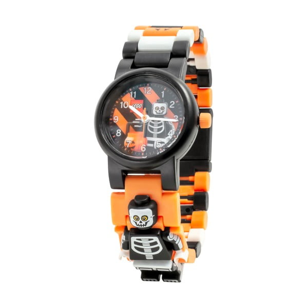 Čierne náramkové hodinky so skladacím remienkom a minifigúrkou LEGO® Skeleton