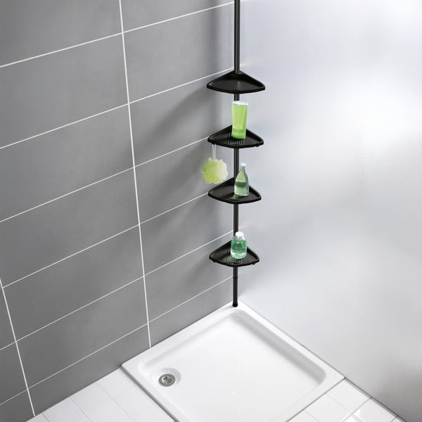 Čierna teleskopická/rohová plastová kúpeľňová polička Compact – Wenko-image-1