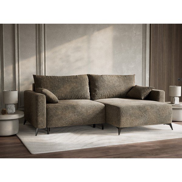 Hnedá ženilková rozkladacia/s úložným priestorom rohová pohovka (pravý roh/s leňoškou) Leon – Maison de Rêve-image-4