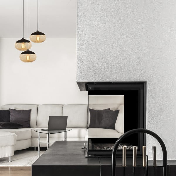 Závesné svietidlo v okrovo žltej a čiernej farbe so skleneným tienidlom ø 50 cm Camini – Opviq lights-image-1