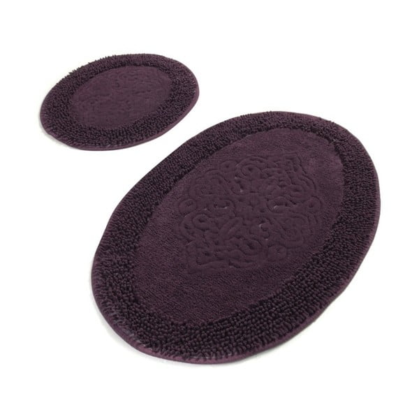 Sada 2 tmavofialových bavlnených kúpeľňových predložiek Confetti Bathmats Piante Oval Purple