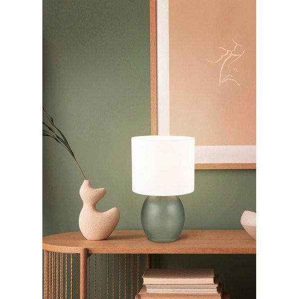 Bielo-zelená stolová lampa s textilným tienidlom (výška 29 cm) Vela – Trio-image-1