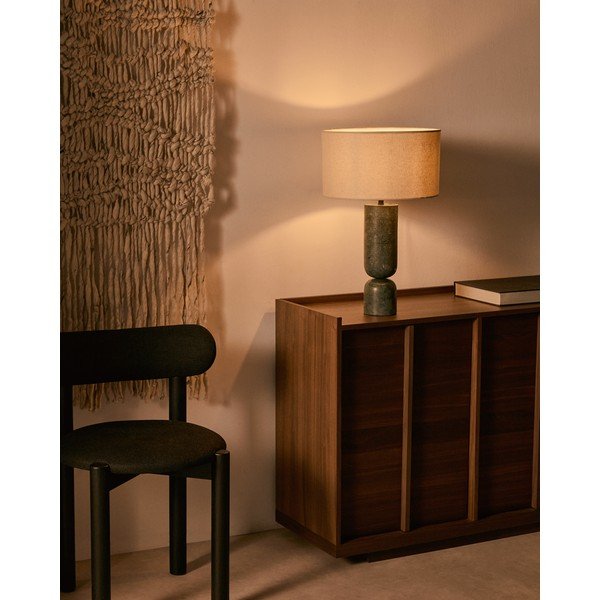 Tmavozelená/béžová mramorová stolová lampa s textilným tienidlom (výška 57 cm) Vex – Kave Home-image-1