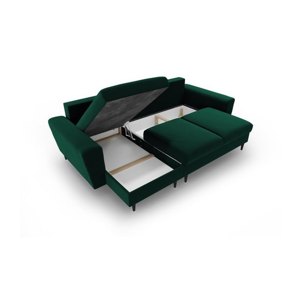 Zelená zamatová rozkladacia/s úložným priestorom rohová pohovka Kyoto – Cosmopolitan Design-image-3