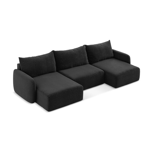 Čierna rozkladacia/s úložným priestorom rohová pohovka Kalena – Makamii-image-2