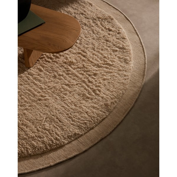 Krémový ručne tkaný vlnený okrúhly koberec ø 200 cm Marely – Kave Home-image-1