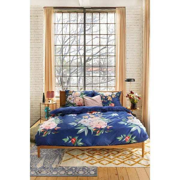 Námornícky modré obliečky na dvojlôžko z bavlneného saténu Bonami Selection Floret, 200 x 220 cm-image-1