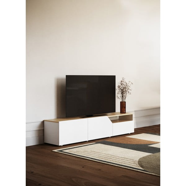 Biely TV stolík v dekore duba 180x38 cm Verone - TemaHome-image-1