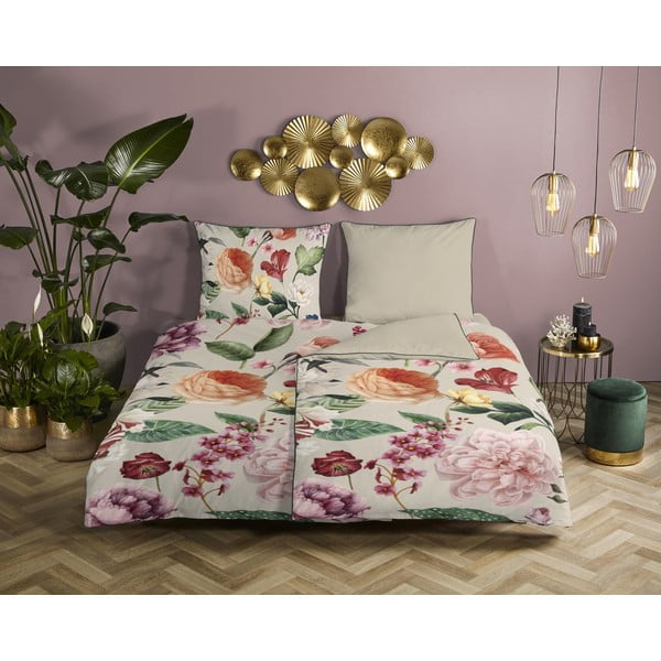 Béžové obliečky na jednolôžko z bavlneného saténu 140x200 cm – Descanso-image-1