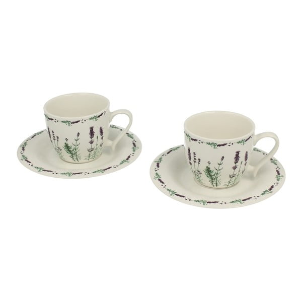 Set 2 porcelánových hrnčekov s tanierikmi Duo Gift Lavender