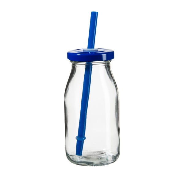 Fľaša na smoothie s modrým viečkom a slamkou SUMMER FUN II, 200 ml
