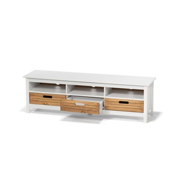 Biela borovicová TV komoda s 3 zásuvkami Bonami Essentials Ibiza-image-3