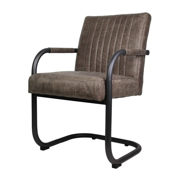 Sivo-hnedá jedálenská stolička s koženým poťahom a opierkami HSM Collection Nevada