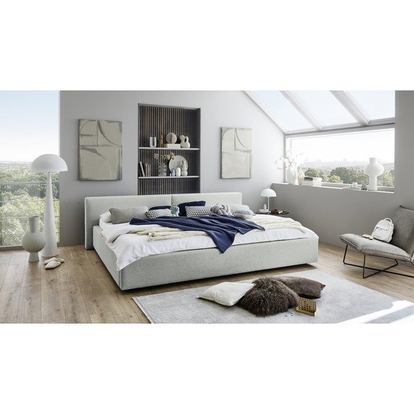 Svetlosivá čalúnená dvojlôžková posteľ s úložným priestorom s roštom 200x240 cm Cube – Meise Möbel-image-1
