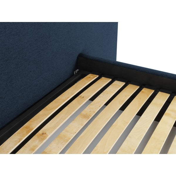 Tmavomodrá čalúnená dvojlôžková posteľ s úložným priestorom a roštom 160x200 cm Walter – Milo Casa-image-4