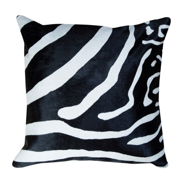 Čierny kožený vankúš s motívom zebry Pipsa Pennio, 45 × 45 cm