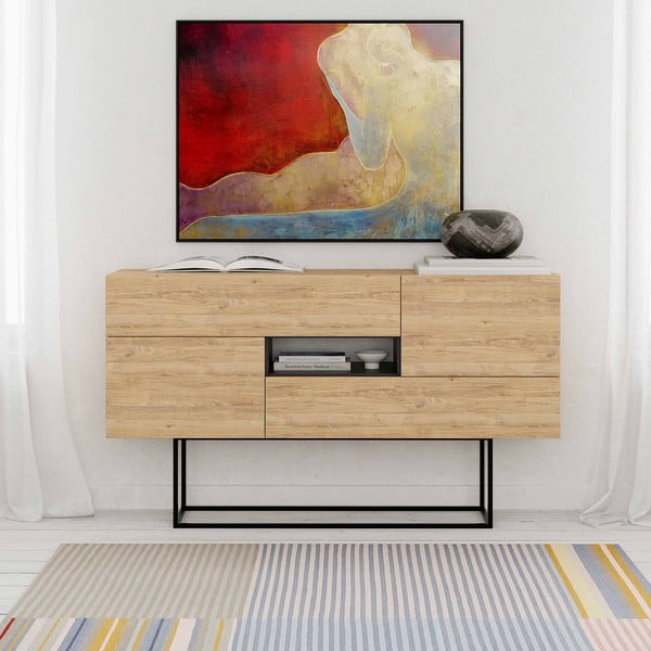 Nízka komoda v dekore duba v prírodnej farbe 145x82 cm Titan – Marckeric-image-1