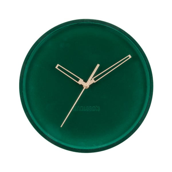 Tmavozlené zamatové nástenné hodiny Karlsson Lush, ø 30 cm