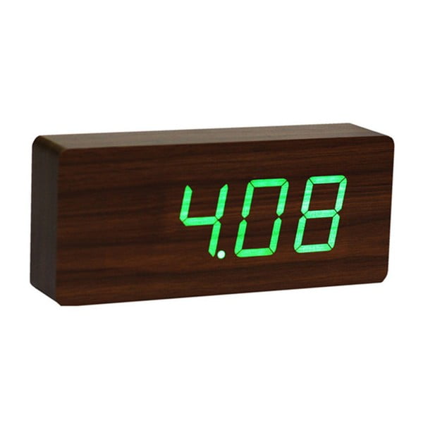 Tmavohnedý budík so zeleným LED displejom Gingko Slab Click Clock-image-2