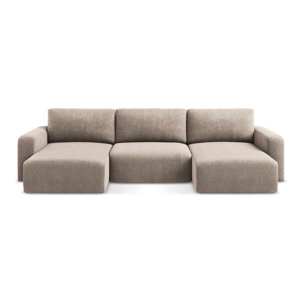 Béžová ženilková rozkladacia/s úložným priestorom rohová pohovka (do tvaru "U") Kona – Makamii