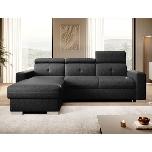 Čierna rozkladacia/s úložným priestorom rohová pohovka (ľavý roh/s leňoškou) Fresia – ELTAP-image-1