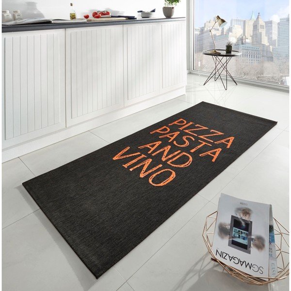 Čierny kuchynský behúň Zala Living Pizza Pasta and Vino, 80 × 200 cm-image-1