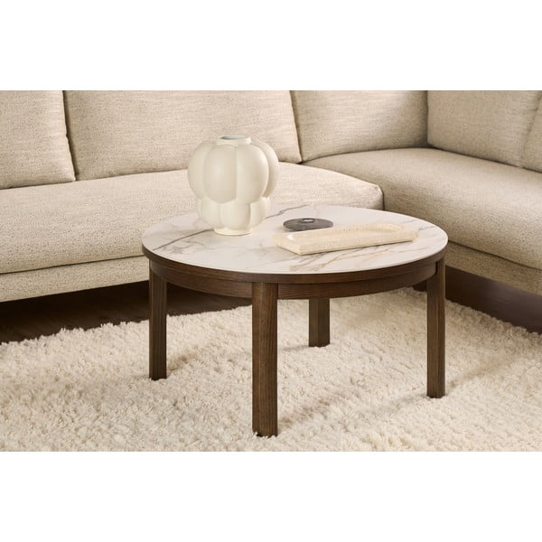 Béžový/tmavohnedý okrúhly konferenčný stolík s keramickou doskou ø 90 cm Southampton – Actona-image-1