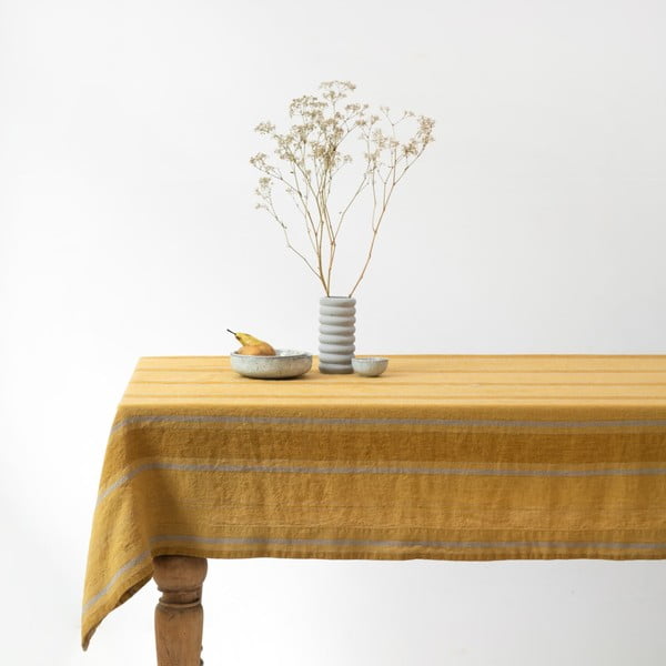 Ľanový obrus 140x140 cm Amber Bronze Stripes – Linen Tales