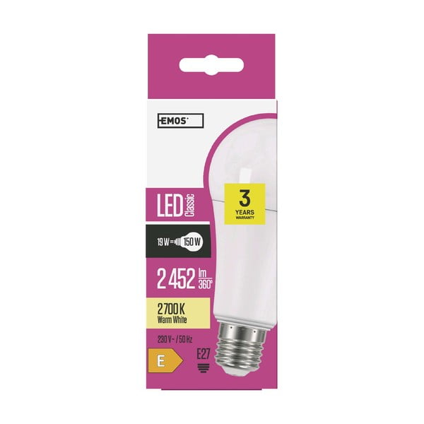 Teplá biela LED žiarovka E27, 19 W – EMOS-image-1