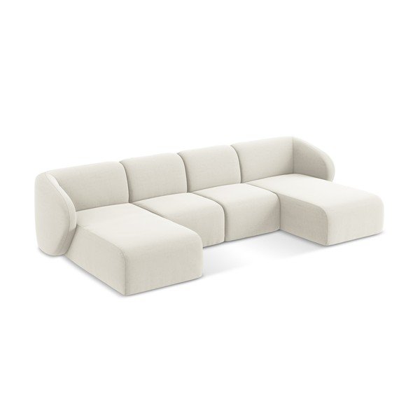 Béžová zamatová rohová pohovka (do tvaru "U") Lani – Makamii-image-2