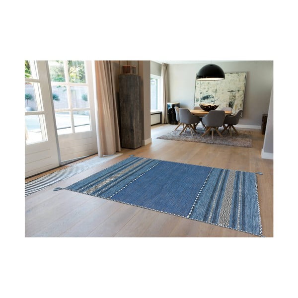 Modrý ručne vyrábaný bavlnený koberec Arte Espina Navarro 2915, 170 × 230 cm