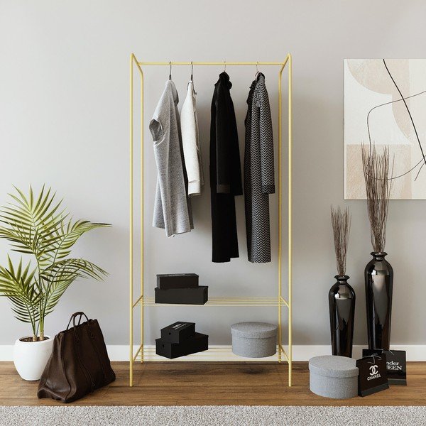 Kovový stojan na oblečenie v zlatej farbe Frankenthal – Kalune Design-image-2