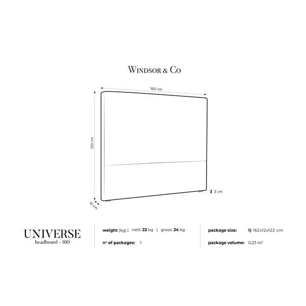 Krémovobiele čelo postele Windsor & Co Sofas UNIVERSE, 160 × 120 cm-image-3