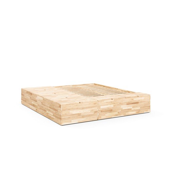 Dvojlôžková posteľ z borovicového dreva s úložným priestorom s roštom v prírodnej farbe 140x200 cm Basement Bed – Karup Design