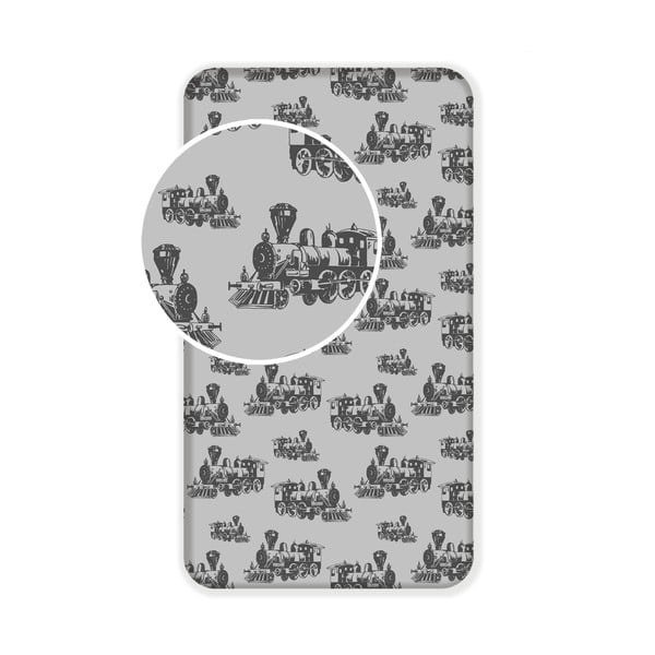 Sivá napínacia bavlnená detská plachta 90x200 cm Train – Jerry Fabrics