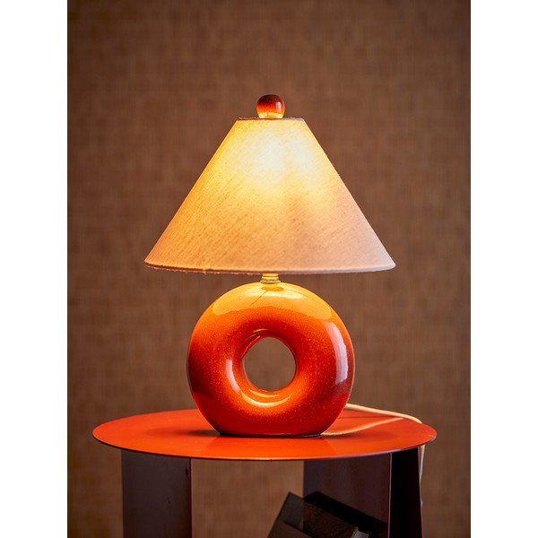 Červená/krémovobiela keramická stolová lampa s textilným tienidlom (výška  42 cm) Panja – Bloomingville-image-1