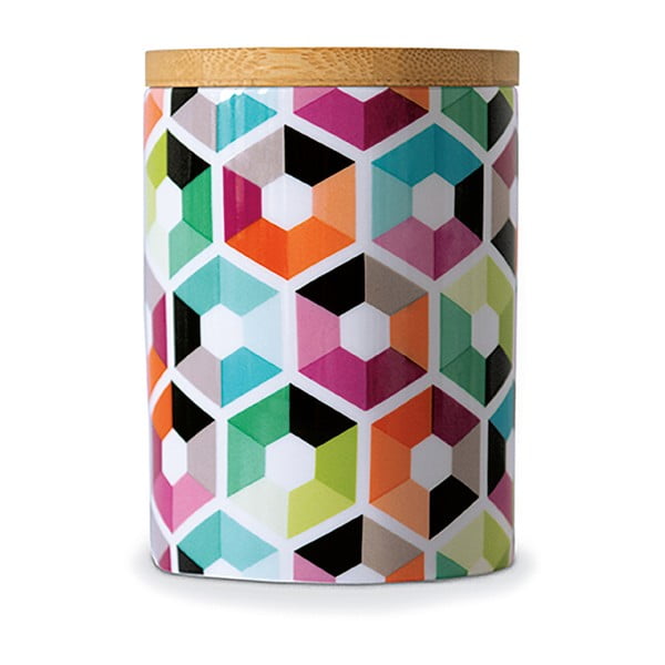 Porcelánová dóza s dreveným vrchnákom Remember Hexagon, 11 × ⌀ 8 cm