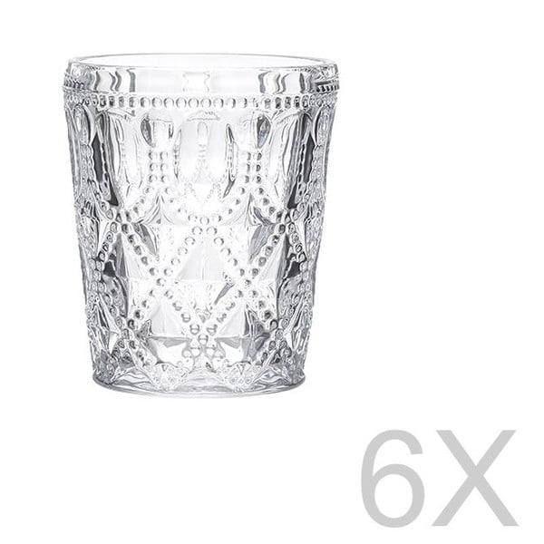 Sada 6 sklenených transparentných pohárov InArt Glamour Beverage, výška 10,5 cm