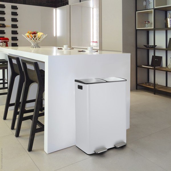 Matne biely oceľový odpadkový kôš 2x30 l na triedený odpad/nášľapný Aliya – Spirella-image-3