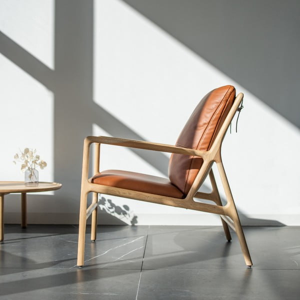 Kožené kreslo v hnedo-prírodnej farbe Dedo – Gazzda-image-3