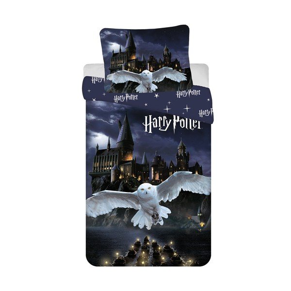 Tmavomodrá/sivá detská obliečka na jednolôžko z mikrovlákna 140x200 cm Harry Potter "Hogwarts Night" – Jerry Fabrics