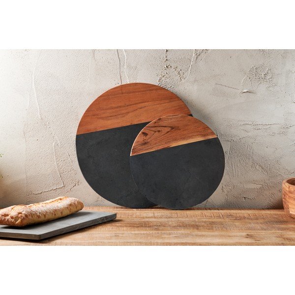 Krájacia kruhová doska z bridlice a akáciového dreva Nkuku Fala, ø 40 cm-image-3