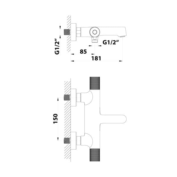Matne čierna nástenná vaňová batéria (2 výstupy) Solaris – Sapho-image-2