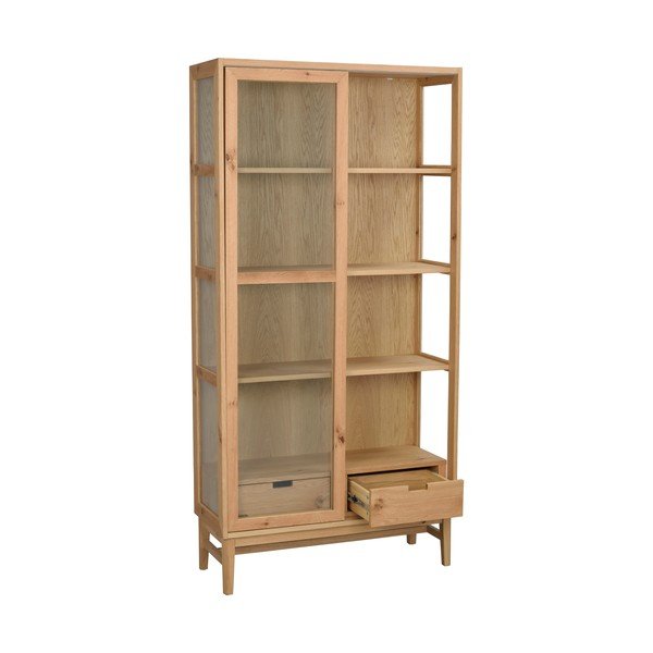 Vitrína v dekore duba s posuvnými dverami v prírodnej farbe 100x203 cm Hazelton – Rowico-image-2