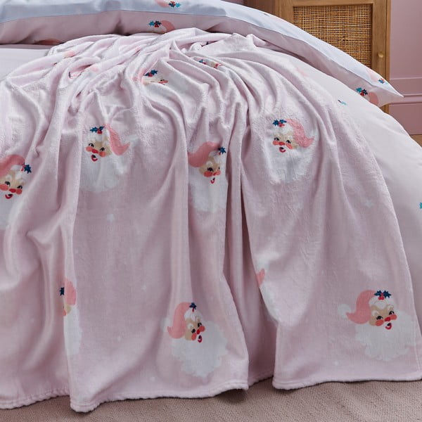 Svetloružová deka s vianočným motívom z mikroplyšu 130x170 cm Vintage Christmas Santa – Catherine Lansfield-image-4