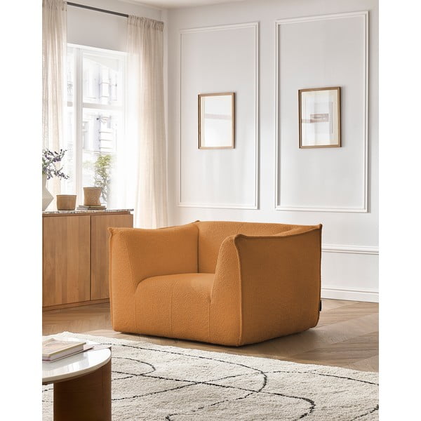 Kreslo z textílie buklé v horčicovej farbe Giorgia – Bobochic Paris-image-1