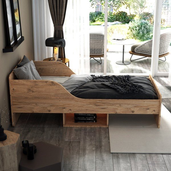 Jednolôžková posteľ s úložným priestorom v prírodnej farbe 90x190 cm Evren – Kalune Design-image-2