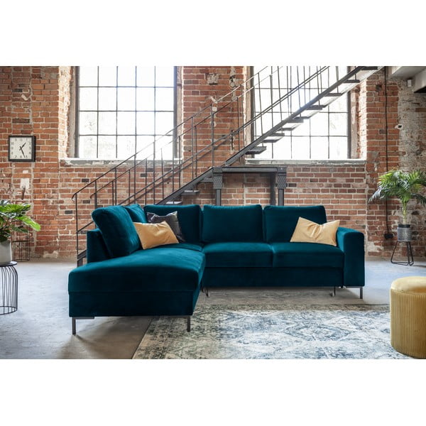 Tyrkysová zamatová rozkladacia rohová pohovka (ľavý roh) Lofty Lilly – Miuform-image-4